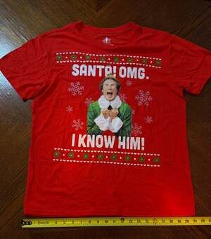 NEW ELF The Movie “Santa~I Know Him” Christmas T Shirt Red ~One Size - Unisex
